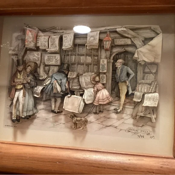 Framed Vintage Street Scene Illustration “The Old Print Shop” titled - Picture 2 of 9